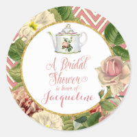 Tea Party Bridal Shower Chevron Stripes Rose