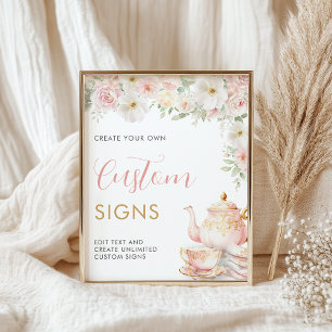 Tea Party Bridal Shower Custom Sign -  16x20 