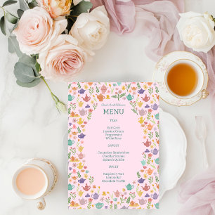 Tea Party Bridal Shower Cute Colorful CUSTOM Menu