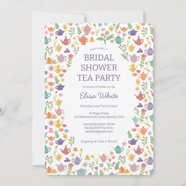 Tea Party Bridal Shower Cute Colourful CUSTOM Invitation (Front)