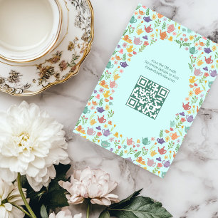 Tea Party Bridal Shower Cute CUSTOM QR Code Enclosure Card