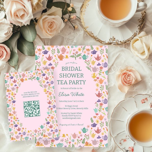 Tea Party Bridal Shower Cute CUSTOM QR Code Enclosure Card (Tea Party Bridal Shower Cute CUSTOM QR Code Enclosure Card
)