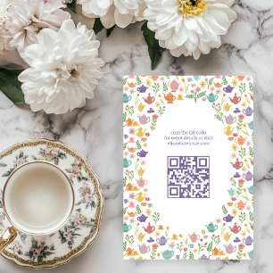 Tea Party Bridal Shower Cute CUSTOM QR Code Enclosure Card