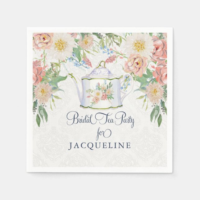Tea Party Bridal Shower Elegant Watercolor Floral Napkin (Front)