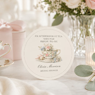 Tea Party Bridal Shower Favour Classic Round Sticker