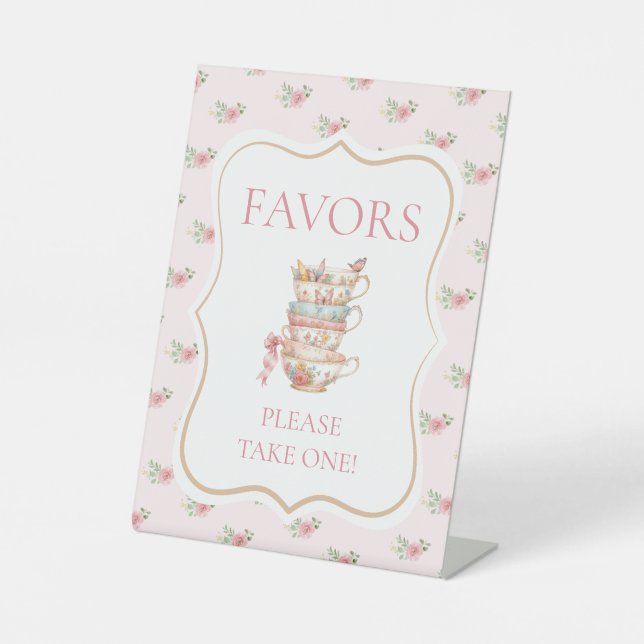 Tea Party Bridal Shower Favour Pedestal Sign (Front)