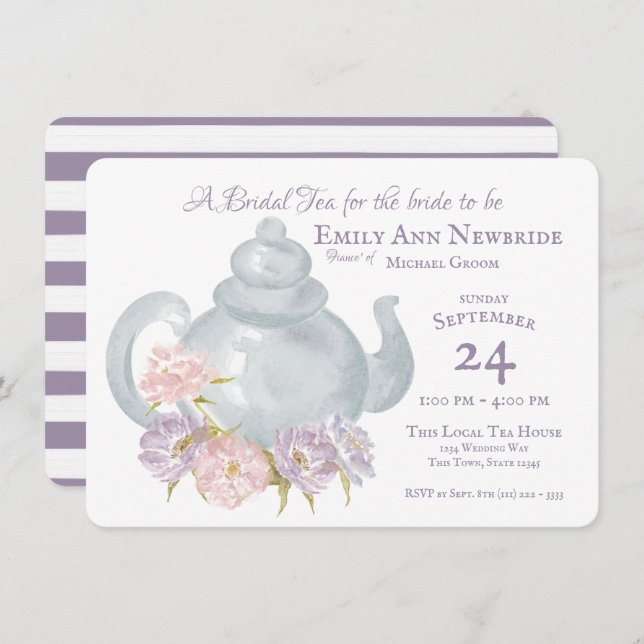 Tea Party Bridal Shower Floral Tea pot Invitation (Front/Back)