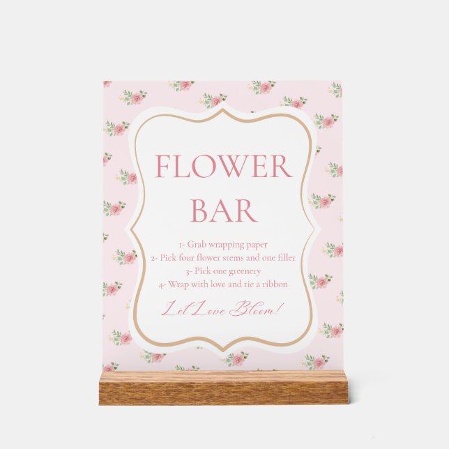 Tea Party Bridal Shower Flower Bar  Acrylic Sign (Front)