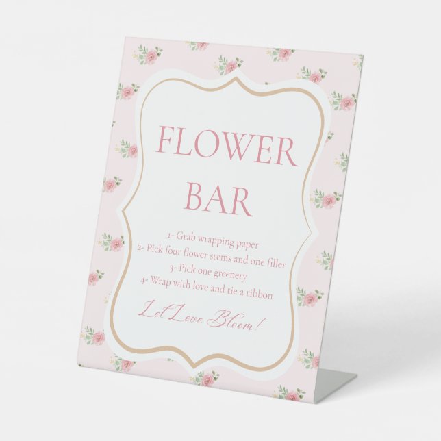 Tea Party Bridal Shower Flower Bar  Pedestal Sign (Front)