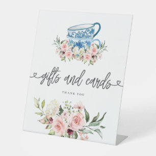 Tea Party Bridal Shower Gifts and Cards Pedestal Sign