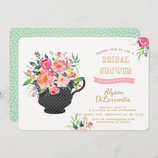 Tea Party Bridal Shower Invitation (Front/Back)
