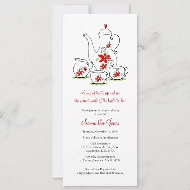 Tea Party Bridal Shower Invitations Tea Set (Front)