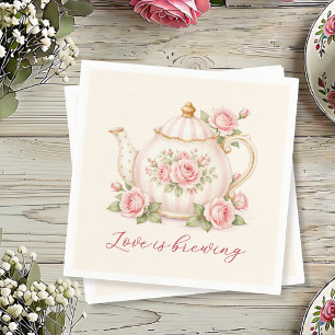 Tea Party Bridal Shower Pink Watercolor Floral  Napkin