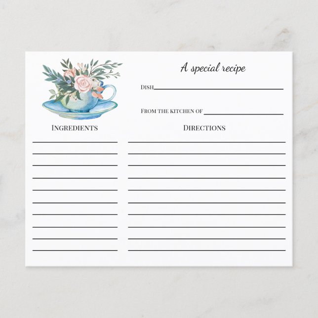 Tea Party Bridal Shower Recipe card (Front)