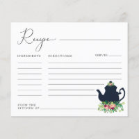 Tea party bridal shower recipe card