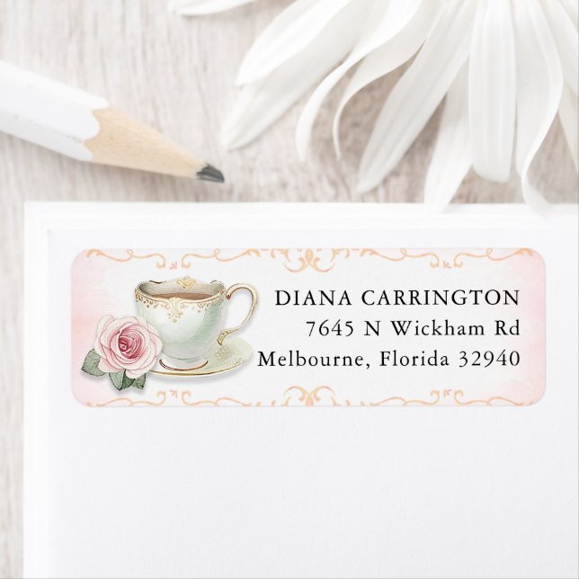 Tea Party Bridal Shower Return Address Label (Insitu)