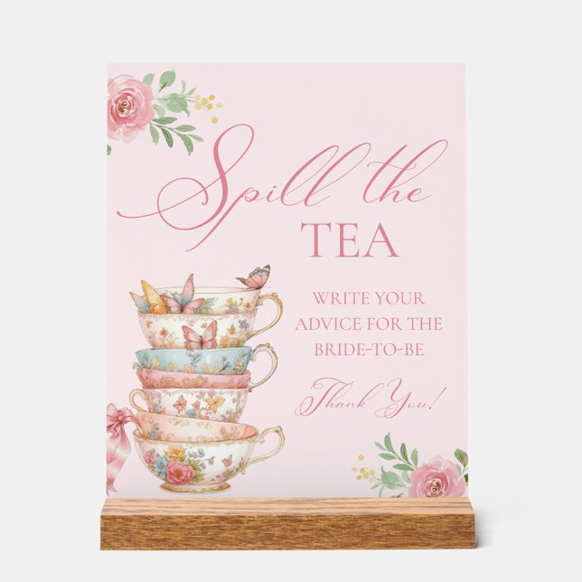 Tea Party Bridal Shower Spill the tea Advice Acrylic Sign (Creator Uploaded)