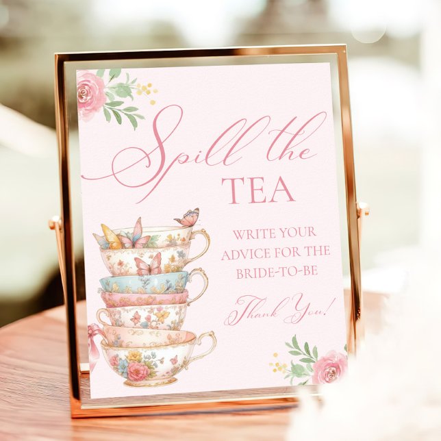 Tea Party Bridal Shower Spill the tea Advice Poster (Creator Uploaded)
