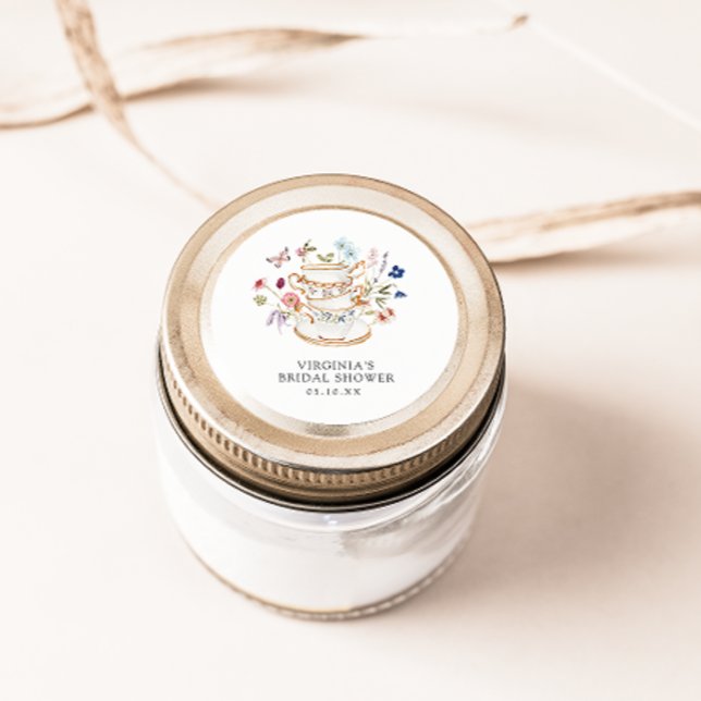 Tea Party Bridal Shower Sticker (Floral Tea Party Bridal Shower Sticker by Painted Paperie
)