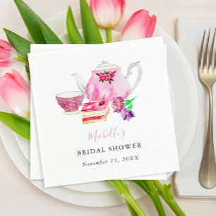 Tea Party Bridal Shower Teapot Dusty Rose Pink Napkin