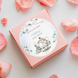 Tea party bridal shower thank you favour classic round sticker