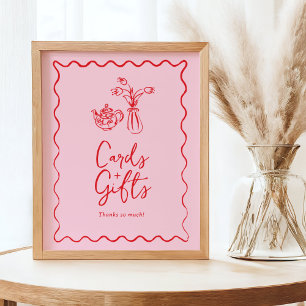Tea Party Cards & Gifts Sign with Whimsical Sketch