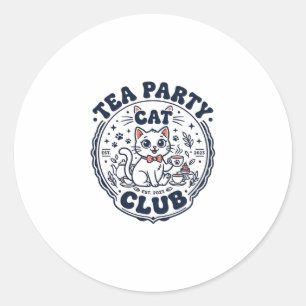 Tea Party Cat Pet Lover Shirt Art - Tea Party Cat  Classic Round Sticker