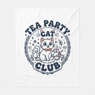 Tea Party Cat Pet Lover Shirt Art - Tea Party Cat Fleece Blanket