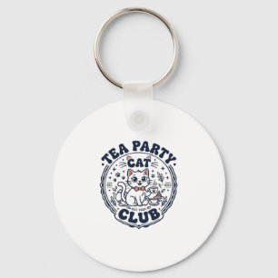 Tea Party Cat Pet Lover Shirt Art - Tea Party Cat  Key Ring