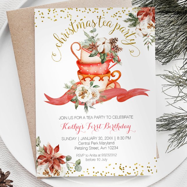 Tea Party Christmas Birthday Girl Par-tea  Invitation (Creator Uploaded)