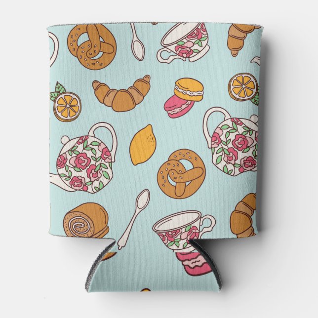 Tea Party, Confectionery Seamless Background. Can Cooler (Front)