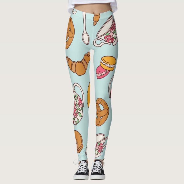 Tea Party, Confectionery Seamless Background. Leggings (Front)