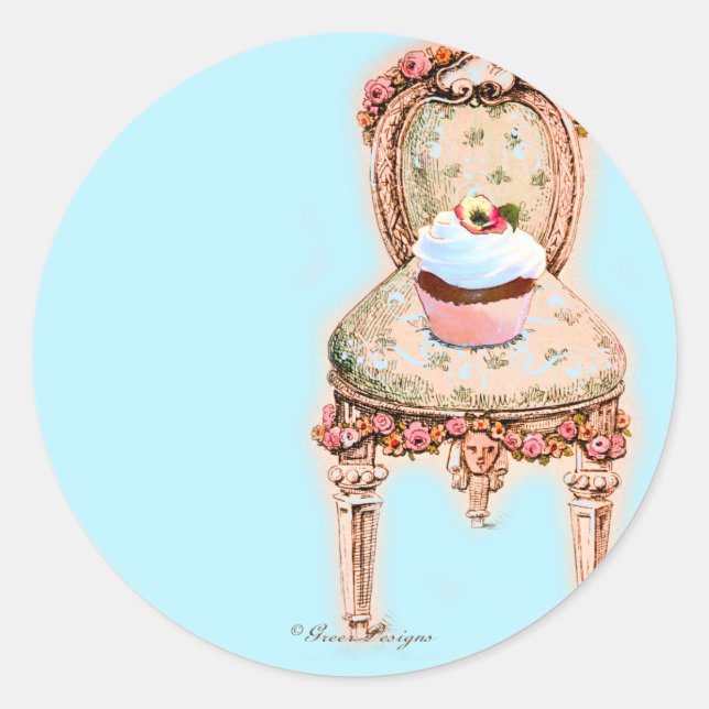 Tea Party Cupcake Design Classic Round Sticker (Front)