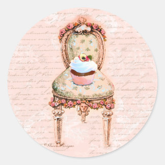 Tea Party Cupcake French Victorian Design Classic Round Sticker