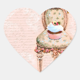 Tea Party Cupcake French Victorian Design Heart Sticker