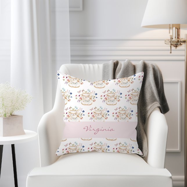 Tea Party Cushion (Wildflower Floral Tea Party Throw Pillow by Painted Paperie
)