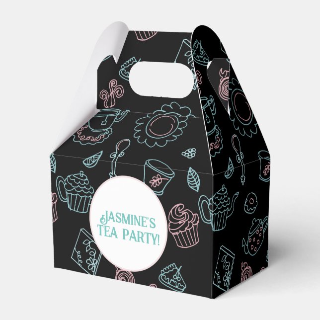 Tea Party Doodle Pattern Birthday Party  Favour Bo Favour Box (Front Side)