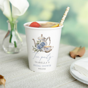 Tea Party Elegant Blue Floral Bridal Shower Paper Cups