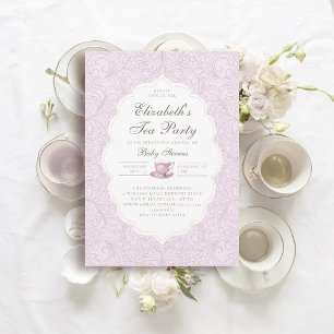 Tea Party Elegant Lace Purple Girl Baby Shower Invitation