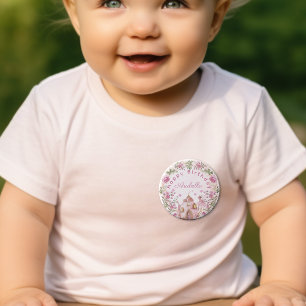 Tea Party Fairy Girl Blush Pink Flowers Birthday 3 Cm Round Badge