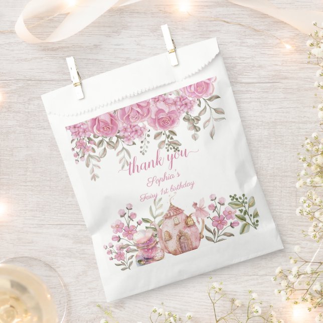 Tea Party Fairy Girl Blush Pink Flowers Birthday Favour Bags (Clipped)