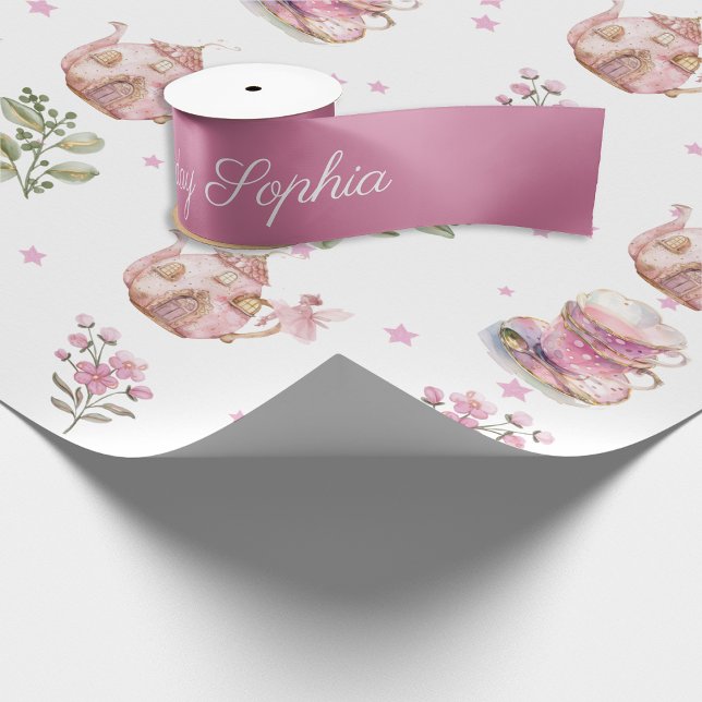 Tea Party Fairy Girl Blush Pink Flowers Birthday Satin Ribbon (Creator Uploaded)