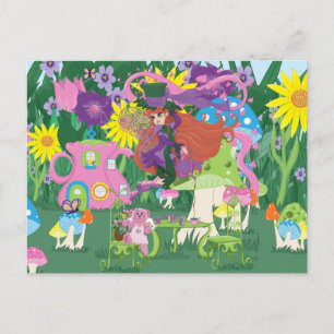Tea Party Fairy, Vintage Watch, and Mushrooms Postcard