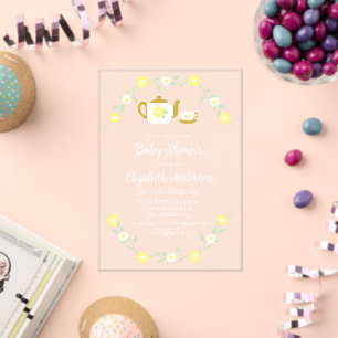Tea Party Floral Baby Shower Acrylic Invitations