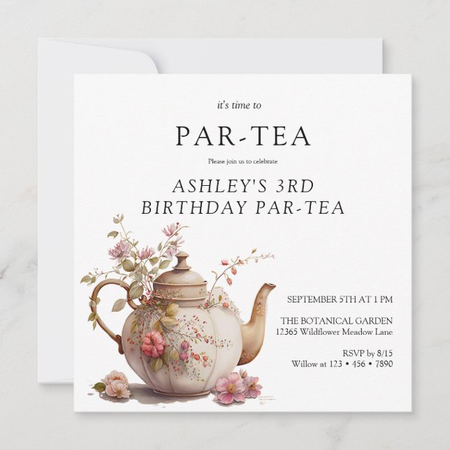 Tea Party |  Floral Birthday | Any Age Invitation (Front)