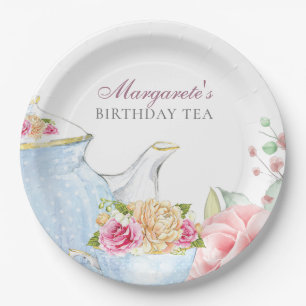 Tea Party Floral Elegant Personalised Birthday Paper Plate