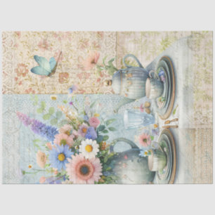 Tea Party Floral Pastel Bouquet Blue Pink Preppy Tissue Paper