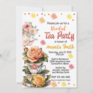 Tea Party Flowers Roses Bridal Shower Invitation