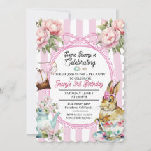 Tea Party Girl Birthday Invitations Kids Bunny