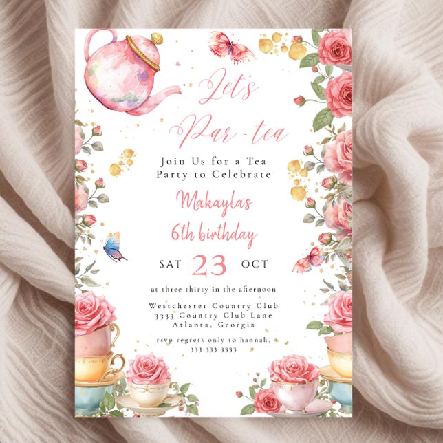 Tea Party Girl Par-tea pink Whimsical Birthday Invitation (Creator Uploaded)